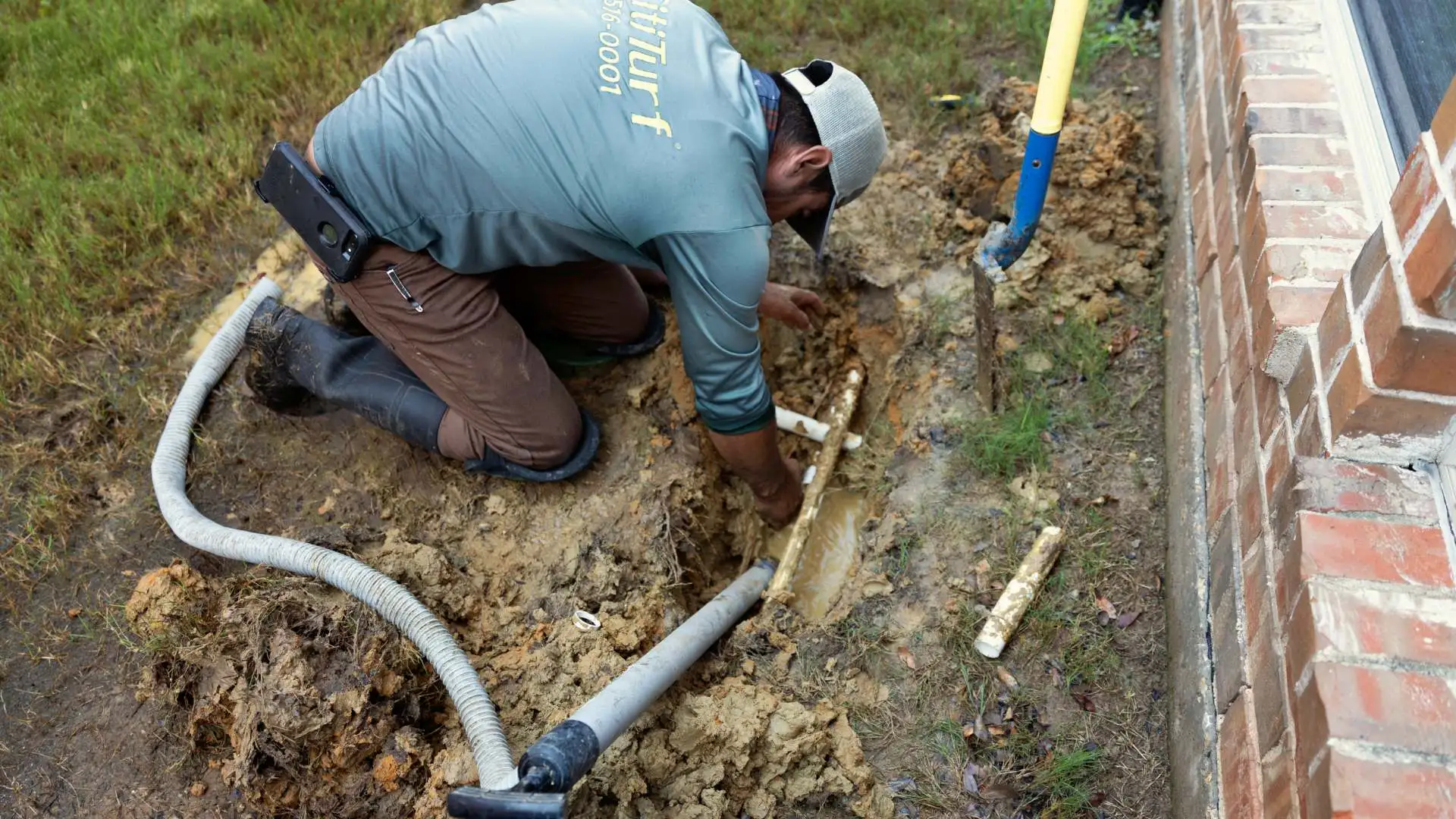 Cititurf irrigation specialist repairing a system in McKinney, TX.