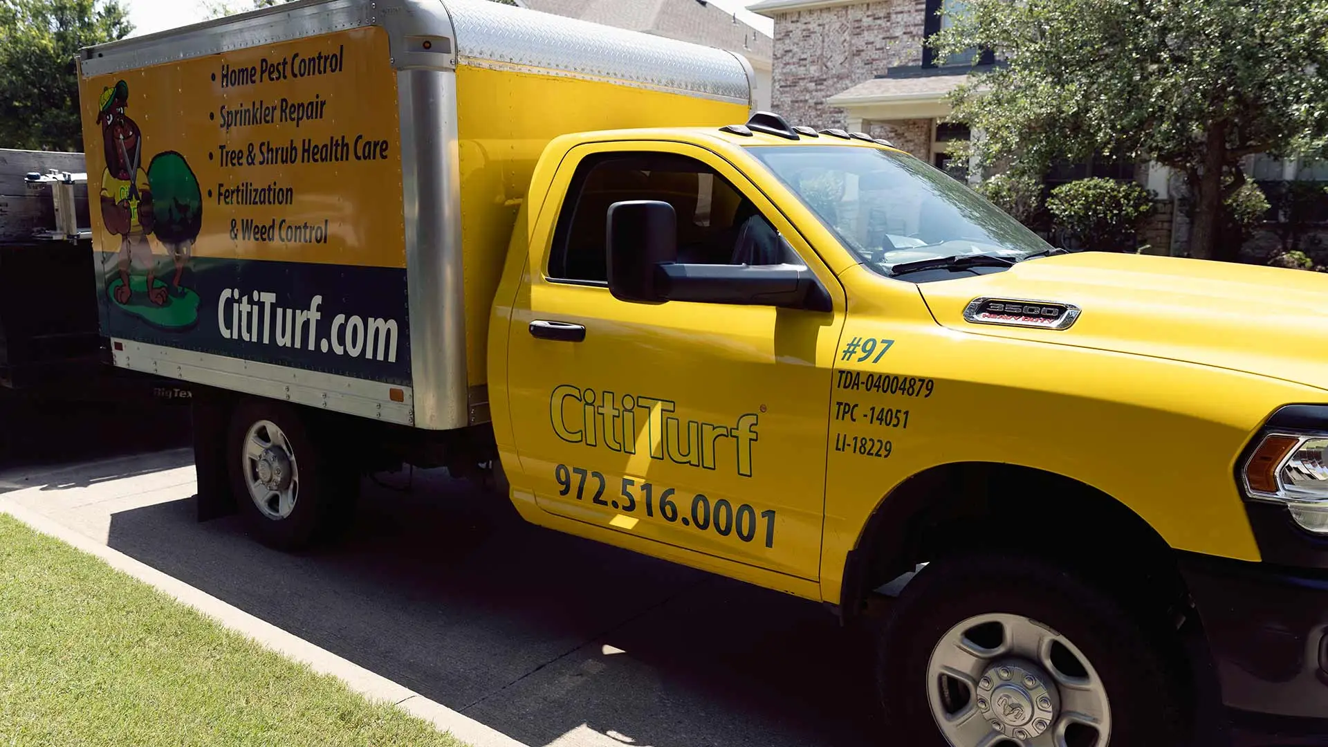 CitiTurf work truck servicing a property in Plano, TX.