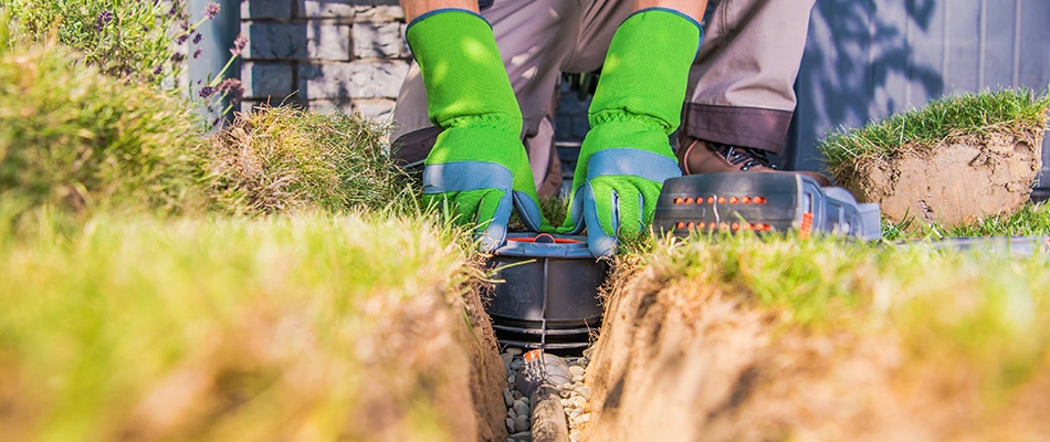 Irrigation system being upgraded by replacing its pipes and control systems.