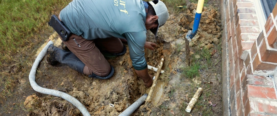 Leaky irrigation system being repaired by a Cititurf expert in Allen, TX.