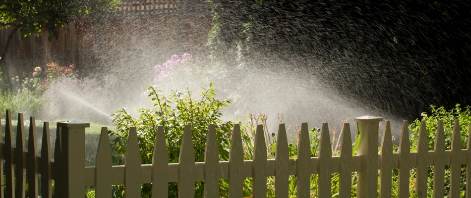 Sprinkler head with high water pressure watering yard in Wylie, TX.