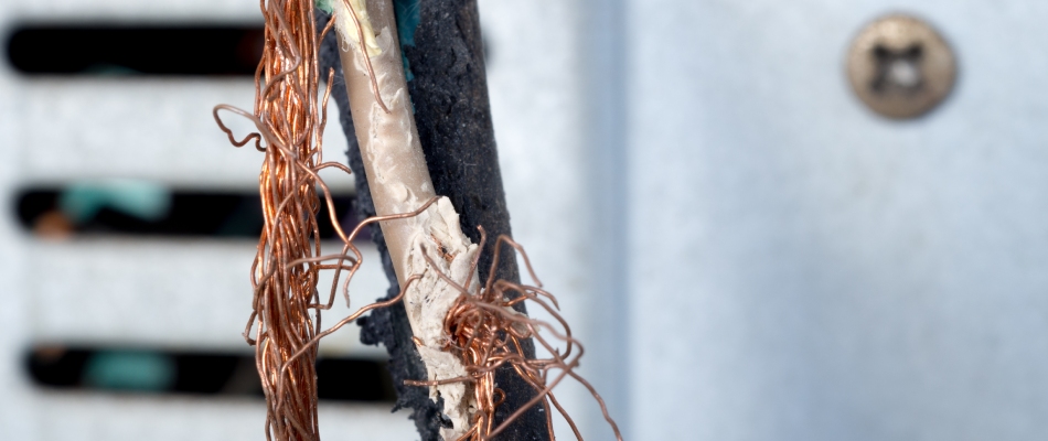 Chewed wires from rodent infestation in Plano, TX.